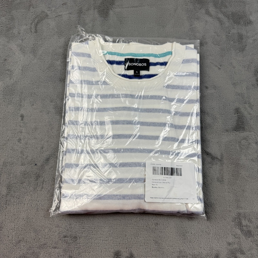 Bonobos Sweater‎ Mens XL White Blue Striped Crewneck Pullover Cotton Casual Top
